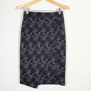 Maeve Anthropologie Gray Black Geometric Print Midi Length Pencil Skirt